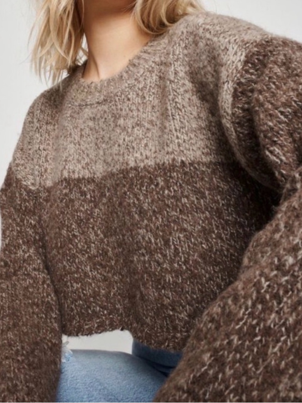 Garage Two-Tone Brown Cropped Sweater